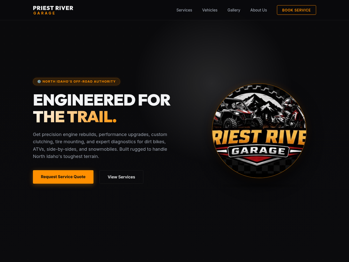 Priest River Garage powersports and off-road repair website